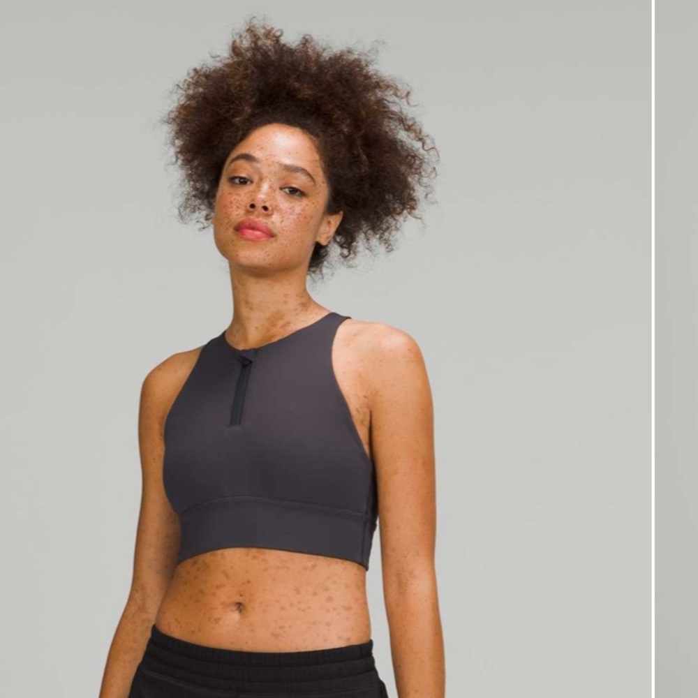 Lululemon Energy Bra High Neck Longline Zip Medium Support Black Granite